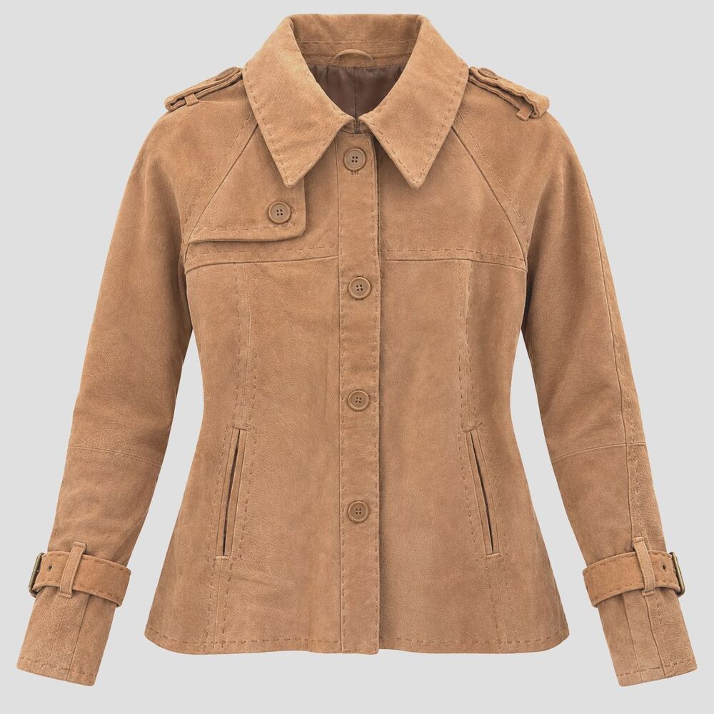 BCBG MAX AZRIA For Tex Suede Leather Jacket Buckle Womens Sz M Tan Western Boho